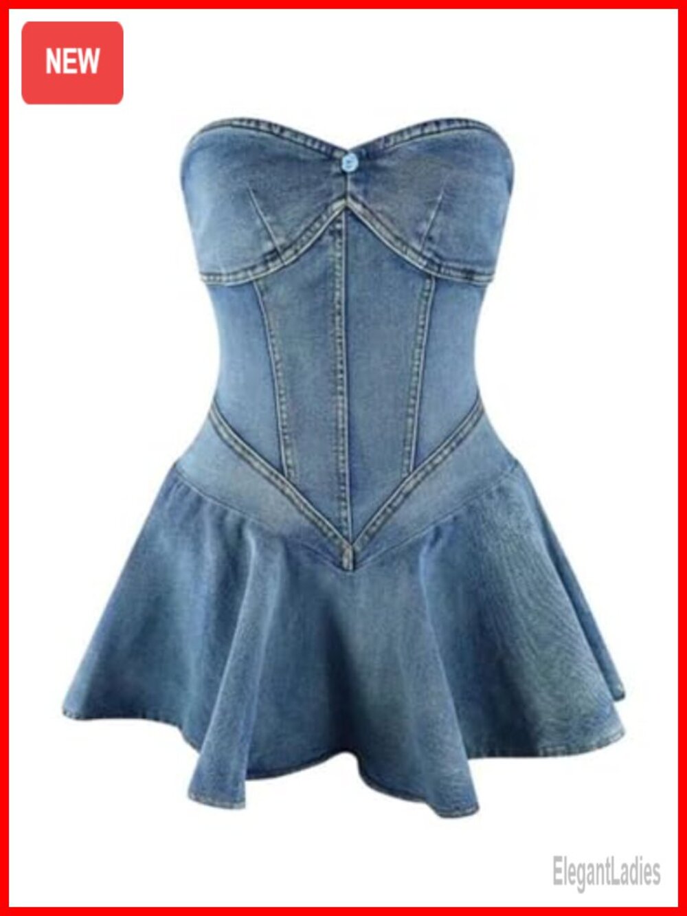 Strapless Backless Tube Denim Mini Dress Corset Bodycon Clubwear - Picture 5 of 6